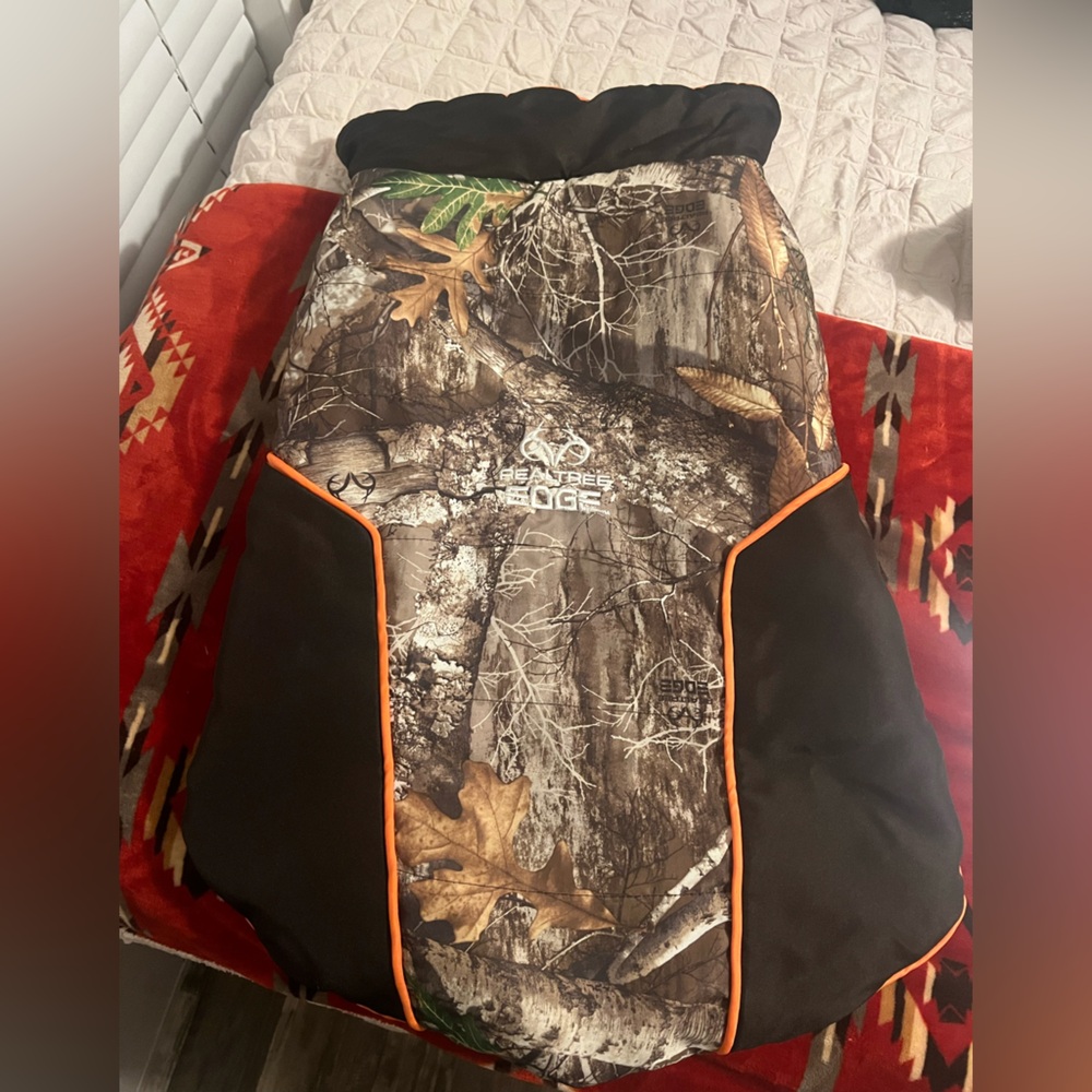 Realtree Camo Dog Jacket with Orange Trim